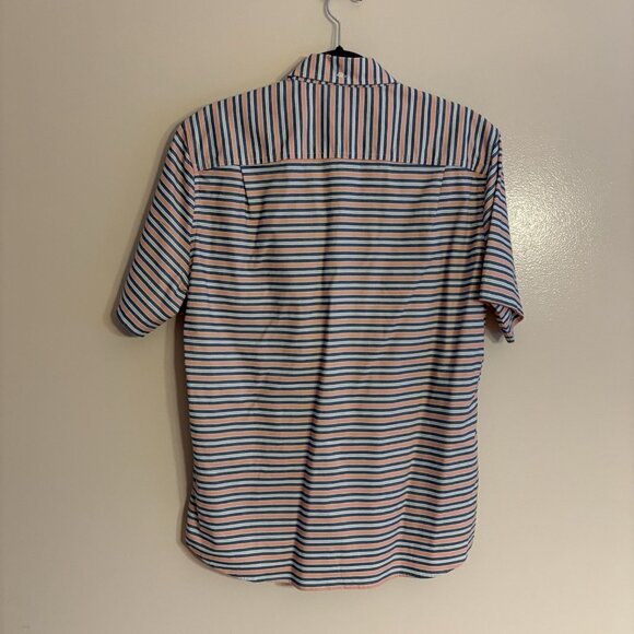 LL Bean Men SZ M-Reg Pink/Blue/White Striped Short Sleeve Button Up Casual Shirt - Picture 8 of 9